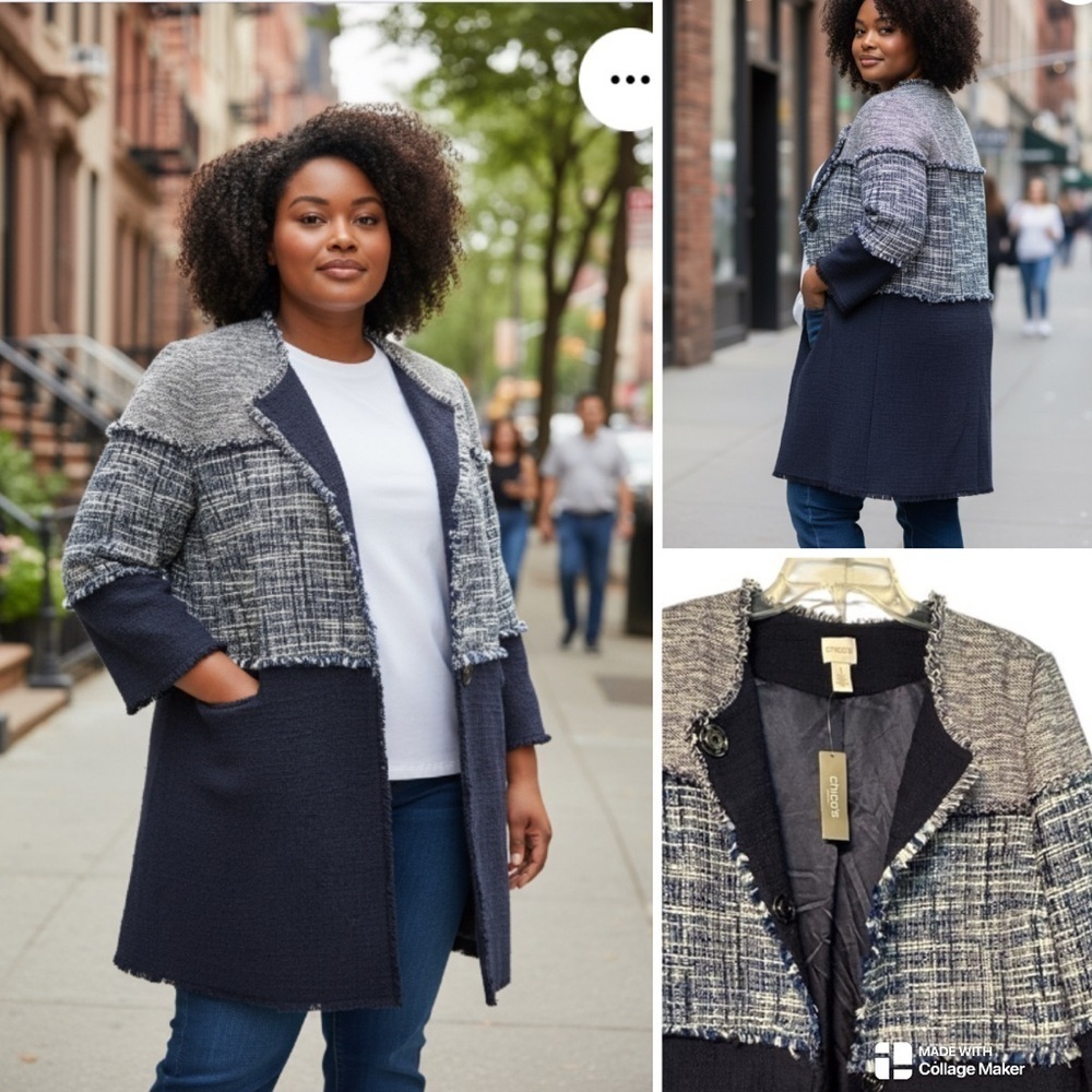 NWT Chico’s color block tweed textured topper jacket